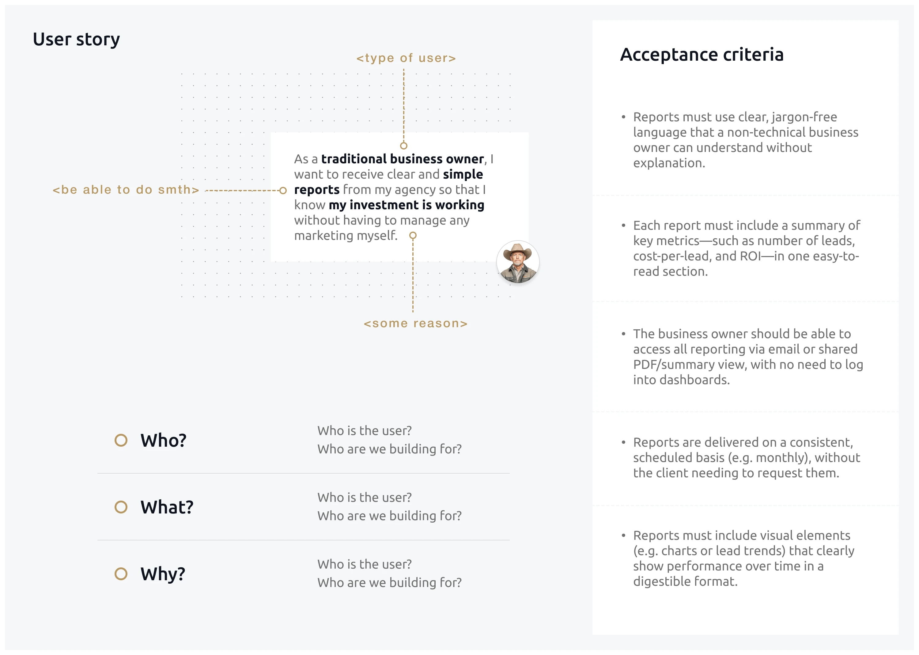 User stories matrix